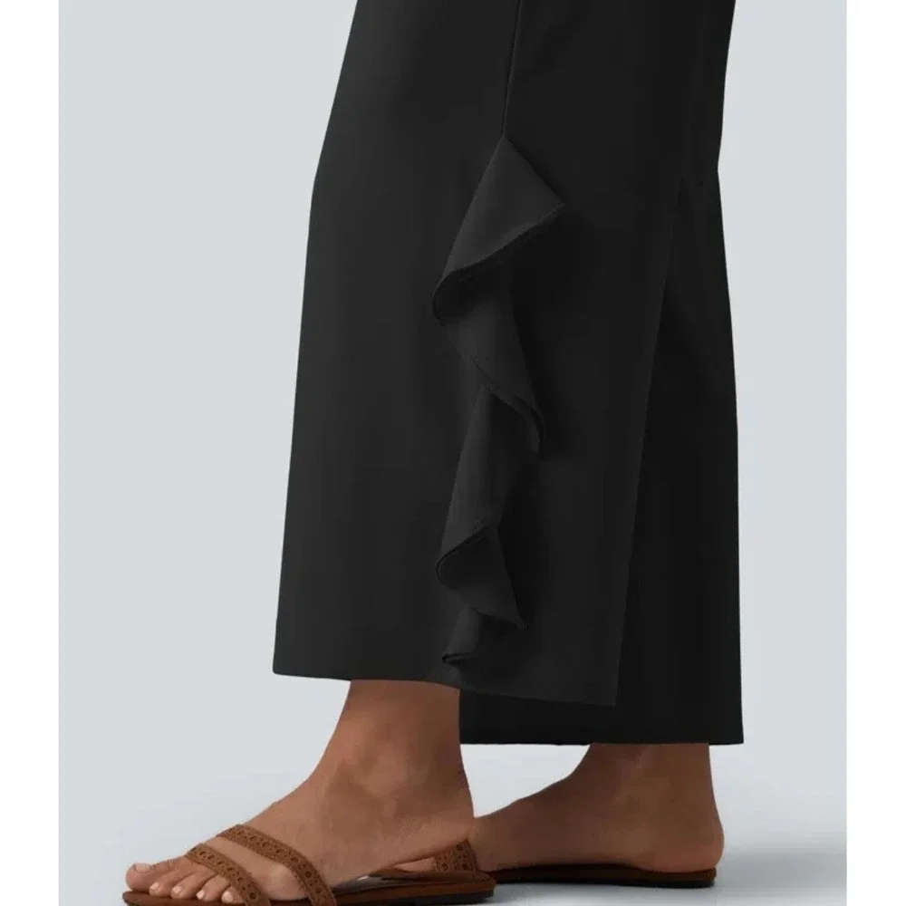 Halara Breezeful High Waisted RuffleWide Leg Quick Dry Pants Women's Small Black - Picture 6 of 16